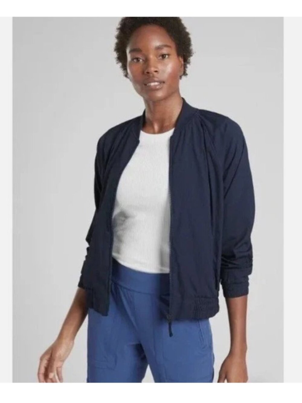 Athleta Amalfi Bomber Jacket, Navy Blue, XL